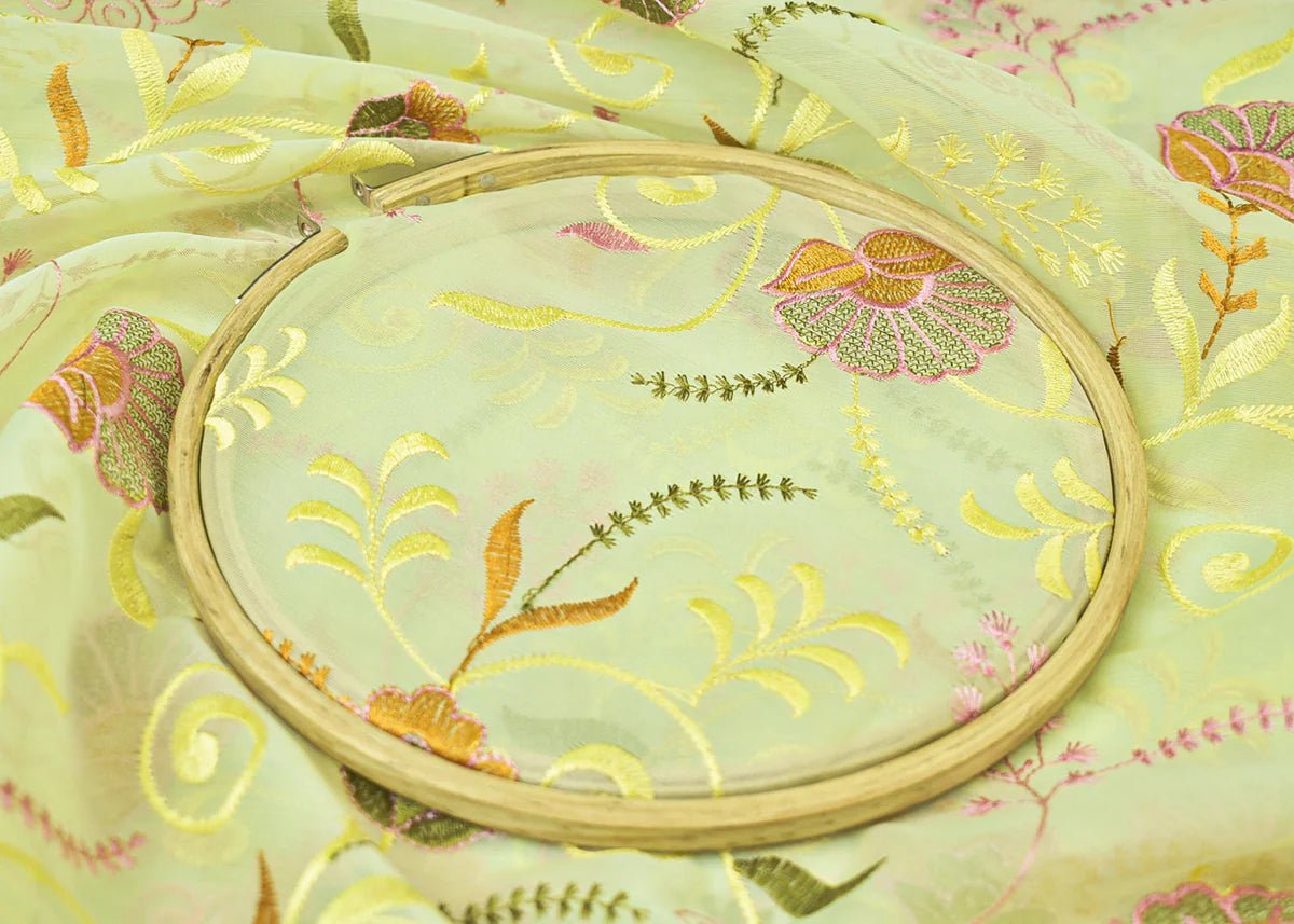Pista Green Organza Fabric with All Over Thread Work PG 15154 - Design For Destiny