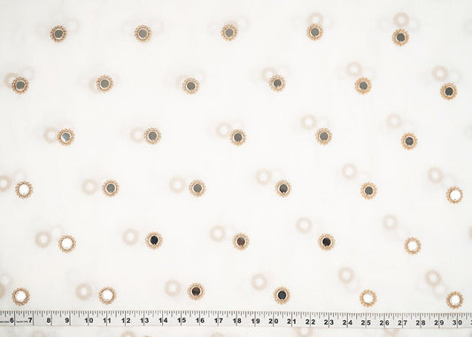 White Georgette Dyeable Fabric With All Over Buti Of Golden Zari And Faux Mirror Work PG 22411 - Design For Destiny
