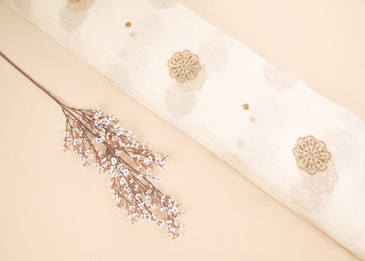 White Dyeable Georgette Fabric With All Over Sequins, Beads And Katdana Work PG 22143 - Design For Destiny