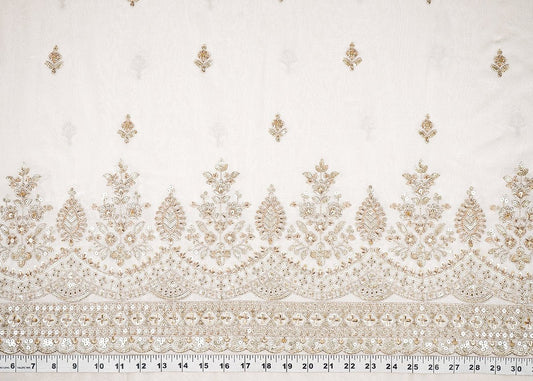 White Dyeable Georgette Fabric With All Over Buti Of Zari, Bead, Sequins And Katdana Work With One Side Border PG 21674
