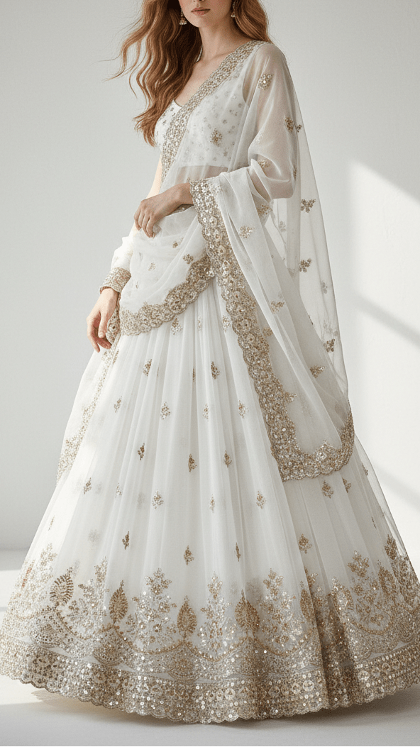 White Dyeable Georgette Fabric With All Over Buti Of Zari, Bead, Sequins And Katdana Work With One Side Border PG 21674