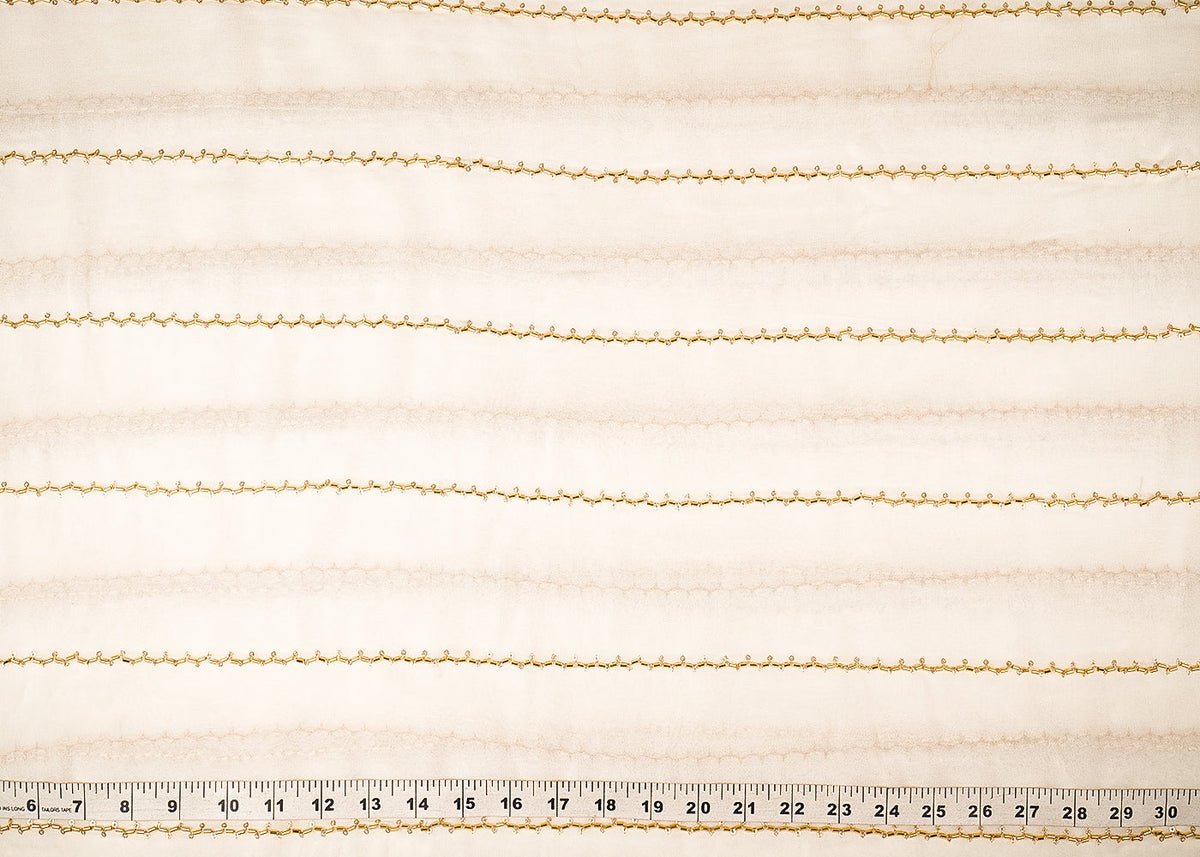 White Dyeable Georgette Fabric With All Over Stripes of Sequins And Katdana Work PG 21490 - Design For Destiny