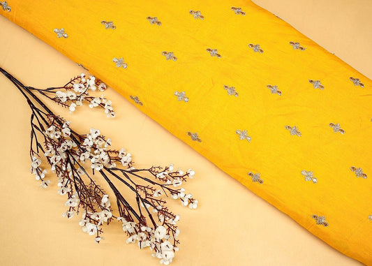 Yellow Radiance Silk Fabric with All-Over Buti of Zari and Sequins PG 11836 - Design For Destiny