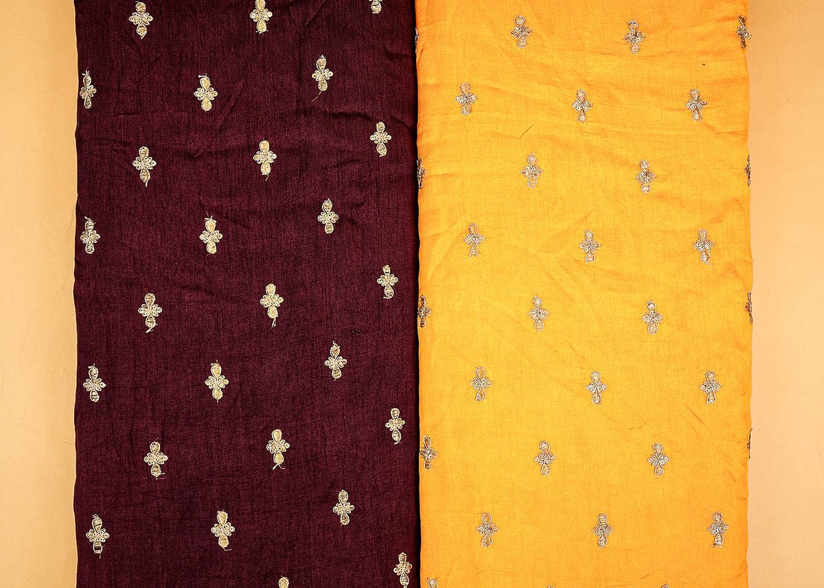 Wine Radiance Silk Fabric with All-Over Buti of Zari and Sequins PG 11834 - Design For Destiny