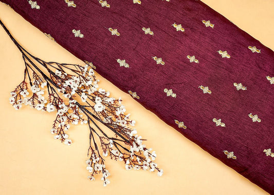 Wine Radiance Silk Fabric with All-Over Buti of Zari and Sequins PG 11834 - Design For Destiny