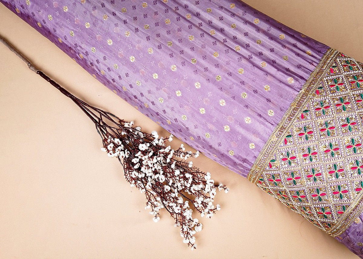 Lavender Silk Zari Buti Thread Sequins Border PG-16001 DFD - Design For Destiny