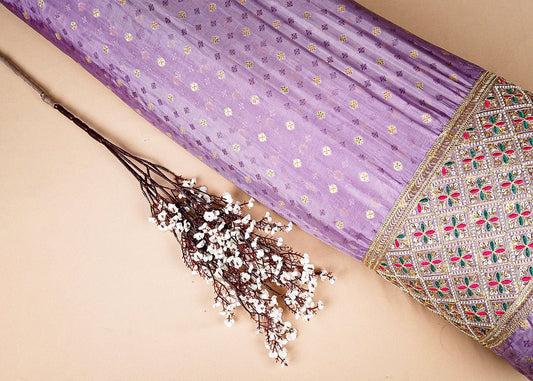 Lavender Silk Zari Buti Thread Sequins Border PG-16001 DFD - Design For Destiny