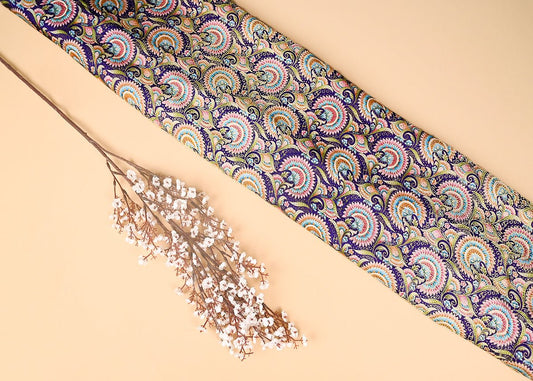 Purple Silk Fabric With Traditional Print With Golden Zari Work PG 20310 - Design For Destiny