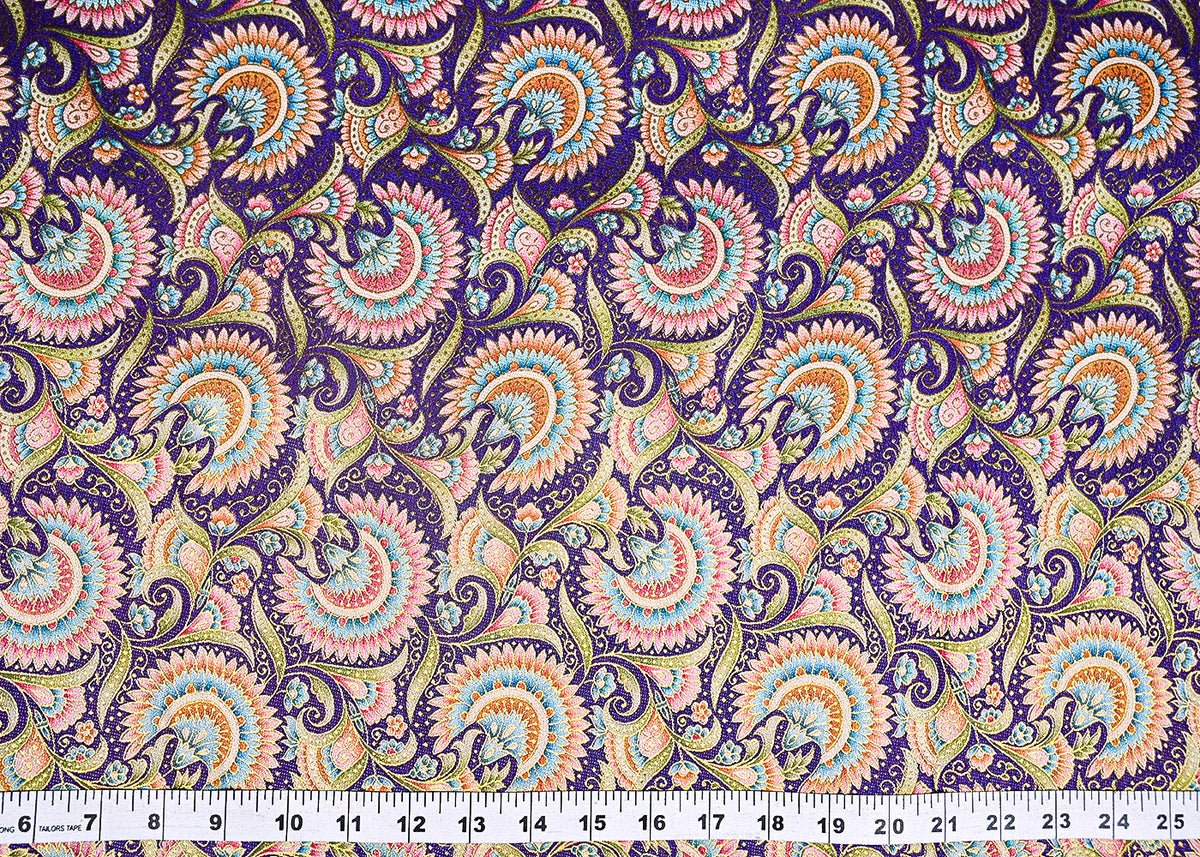 Purple Silk Fabric With Traditional Print With Golden Zari Work PG 20310 - Design For Destiny