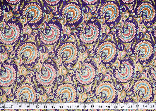 Purple Silk Fabric With Traditional Print With Golden Zari Work PG 20310 - Design For Destiny