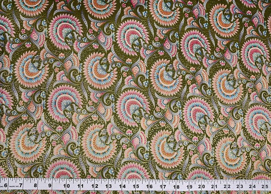 Mehendi Green Silk Fabric With Traditional Print With Golden Zari Work PG 20311 - Design For Destiny