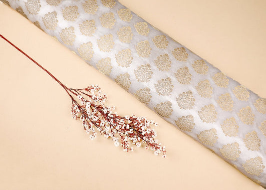 White Dyeable Silk Fabric With All Over Zari Handloom PG 19001 - Design For Destiny