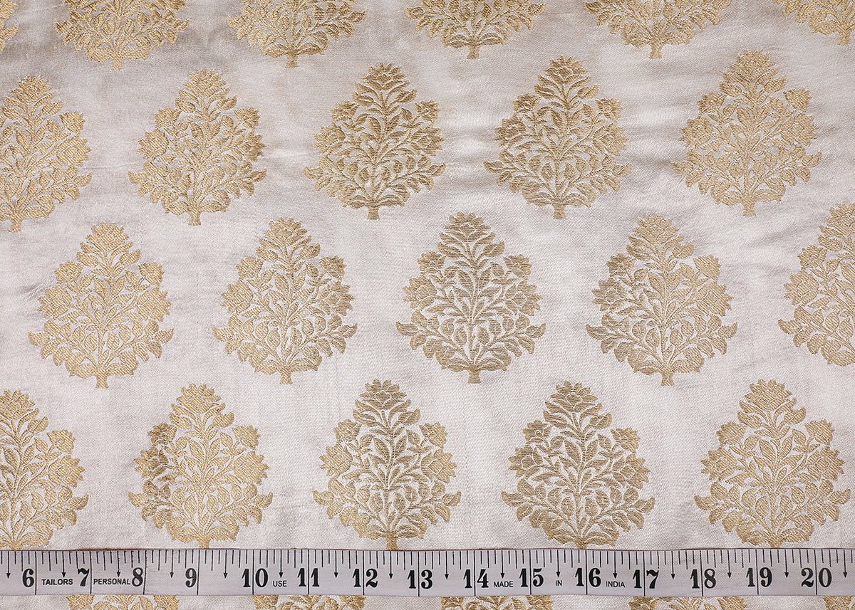 White Dyeable Silk Fabric With All Over Zari Handloom PG 19001 - Design For Destiny
