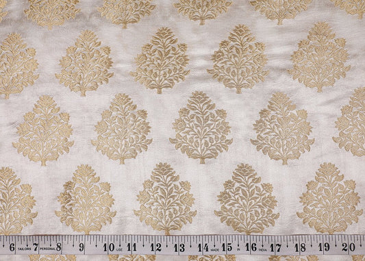 White Dyeable Silk Fabric With All Over Zari Handloom PG 19001 - Design For Destiny