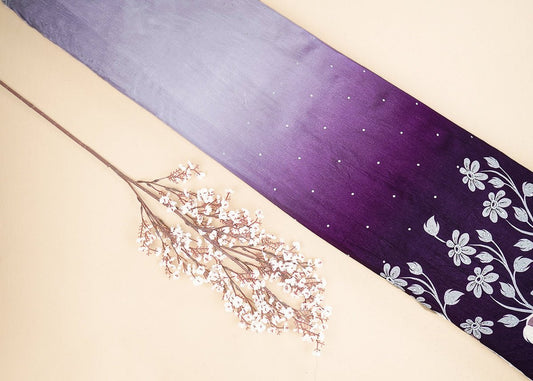 Dark Purple Silk Fabric With All Over Ombre Shade And Floral Print With Bead And Sequins Work PG 19965 - Design For Destiny