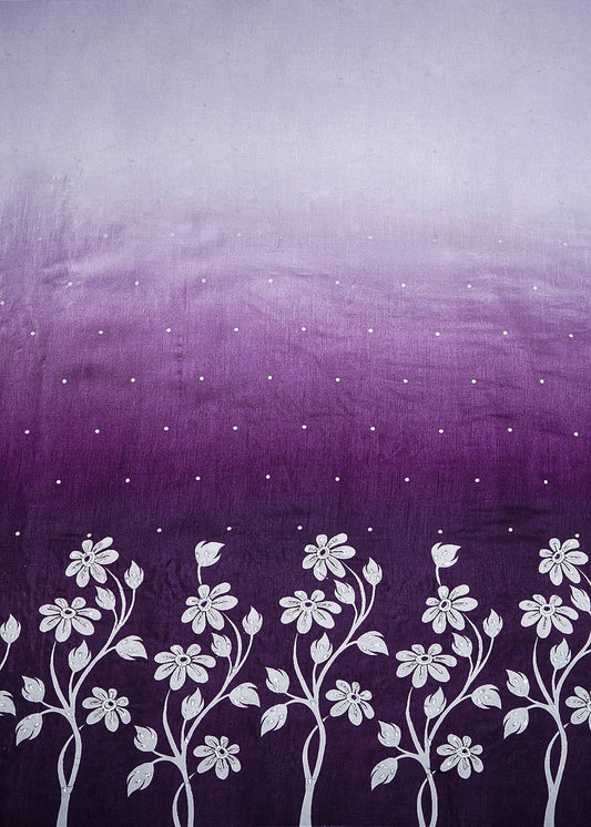 Dark Purple Silk Fabric With All Over Ombre Shade And Floral Print With Bead And Sequins Work PG 19965 - Design For Destiny