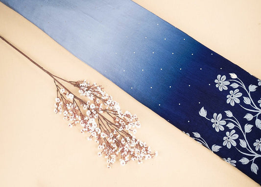 Navy Blue Silk Fabric With All Over Ombre Shade And Floral Print With Bead And Sequins Work PG 19964 - Design For Destiny