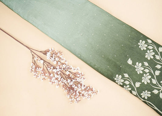 Olive Green Silk Fabric With All Over Ombre Shade And Floral Print With Bead And Sequins Work PG 19967 - Design For Destiny