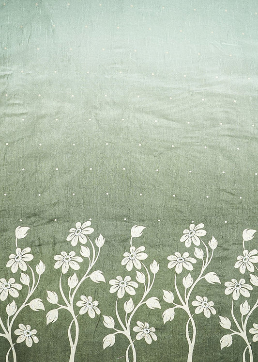 Olive Green Silk Fabric With All Over Ombre Shade And Floral Print With Bead And Sequins Work PG 19967 - Design For Destiny