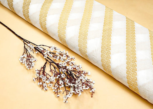 Dyeable Chanderi Fabric with All Over Zari Strips Handloom PG 15077 - Design For Destiny