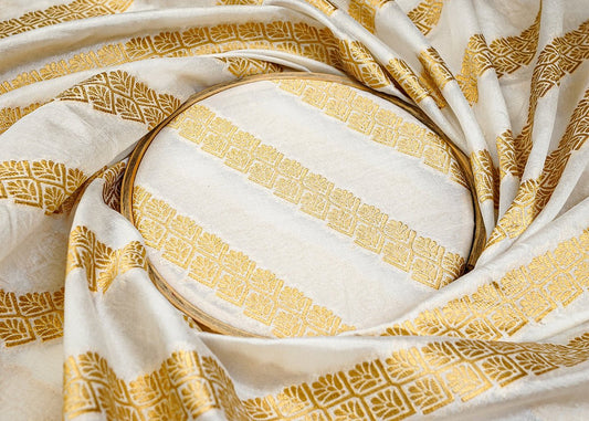 Dyeable Chanderi Fabric with All Over Zari Strips Handloom PG 15077 - Design For Destiny