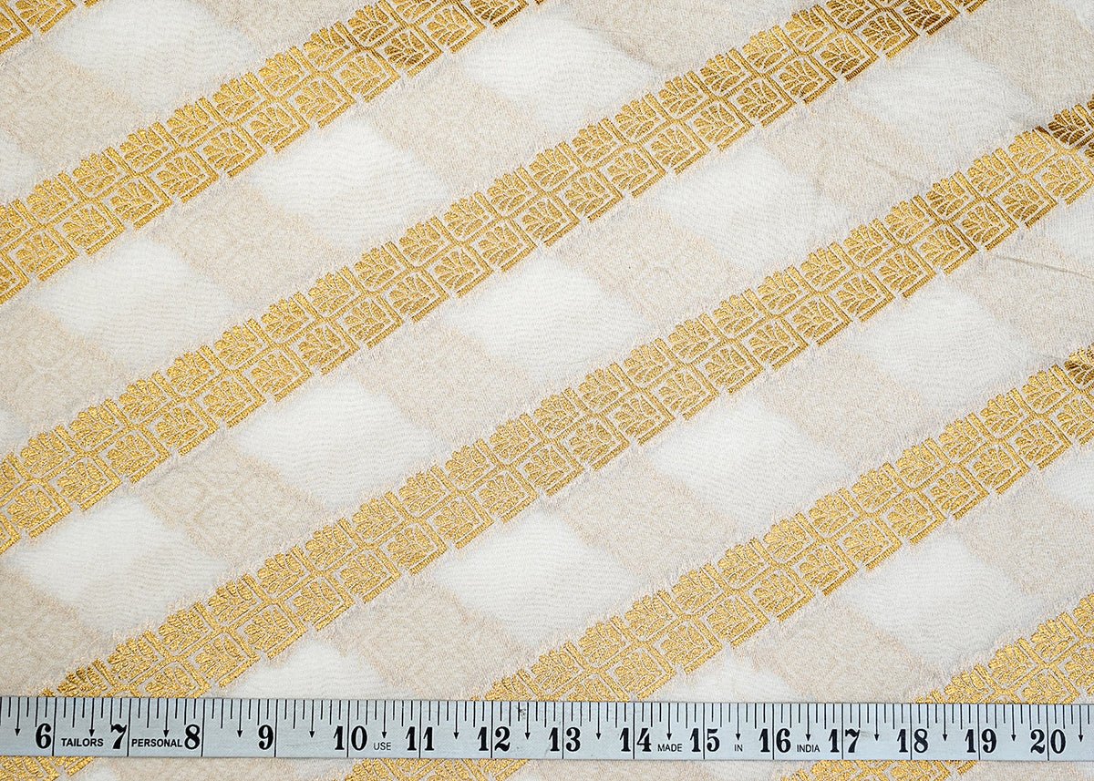 Dyeable Chanderi Fabric with All Over Zari Strips Handloom PG 15077 - Design For Destiny