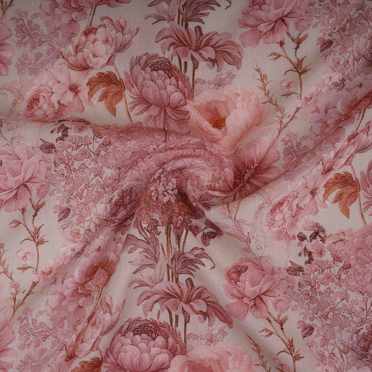 Cream & Pink Floral Print Cotton Linen Fabric TU 30978 - Design For Destiny