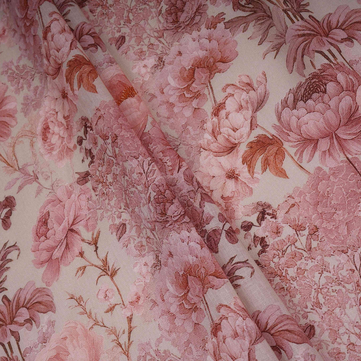 Cream & Pink Floral Print Cotton Linen Fabric TU 30978 - Design For Destiny