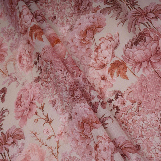 Cream & Pink Floral Print Cotton Linen Fabric TU 30978 - Design For Destiny