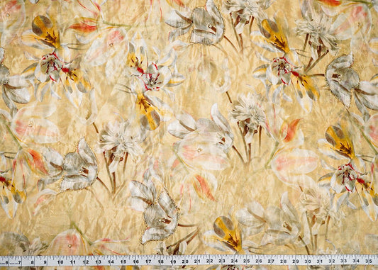 Lemon Yellow Organza Fabric With All Over Floral Print, Bead And Cutdana Work PG 22612 - Design For Destiny