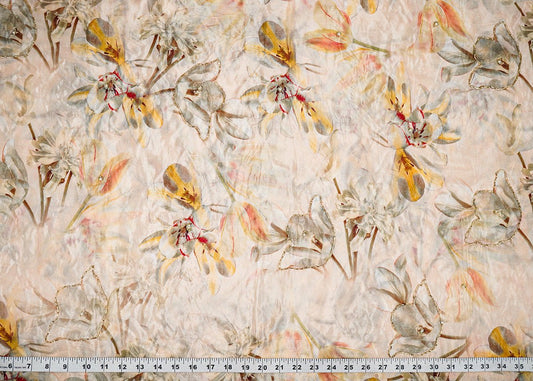 Cream Organza Fabric With All Over Floral Print, Bead And Katdana Work PG 22613 - Design For Destiny