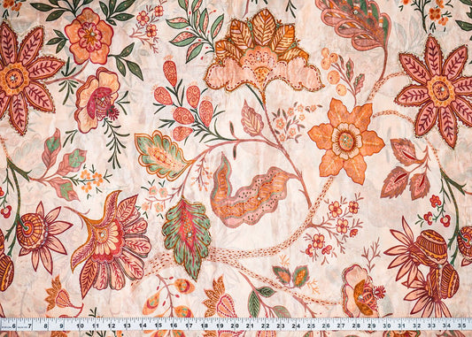 Peach Organza Fabric With All Over Floral Print, Bead And Cutdana Work PG 22608 - Design For Destiny