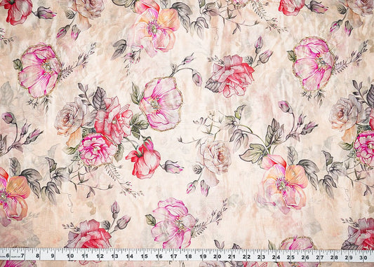 Tania Inspired Edition | Beige Embroidered Organza Unstitched Fabric 22615 - Design For Destiny