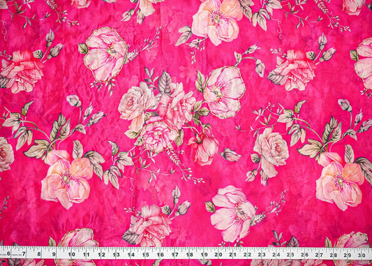 Pink Organza Fabric With All Over Floral Print, Bead And Katdana Work PG 22614 - Design For Destiny