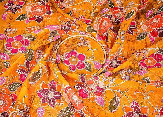 Bhumi Pednekar Inspired Edition | Mustard Embroidered Organza Unstitched Fabric PG 21455 - Design For Destiny
