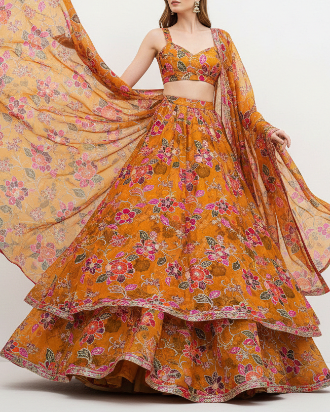 Bhumi Pednekar Inspired Edition | Mustard Embroidered Organza Unstitched Fabric PG 21455 - Design For Destiny