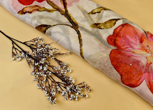 Gajri Organza Fabric with All Over Print, Katdana and Pearl Work PG 1522 - Design For Destiny