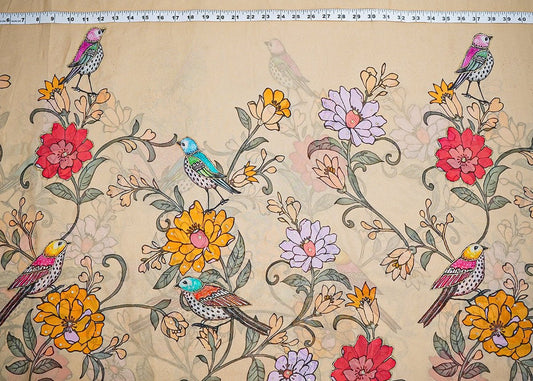 Beige Georgette Fabric with All Over Traditional Print and Katdana, Bead and Sequins Work PG 19678 - Design For Destiny