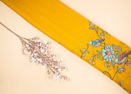 Mustard Georgette Fabric with All Over Traditional Print and Katdana, Bead and Sequins Work PG 19679 - Design For Destiny