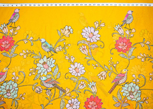 Mustard Georgette Fabric with All Over Traditional Print and Katdana, Bead and Sequins Work PG 19679 - Design For Destiny