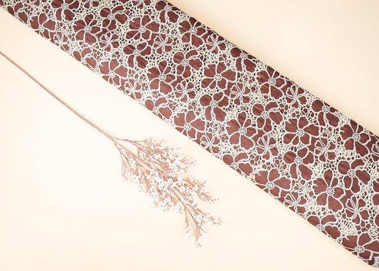 Brown Cotton Fabric With All Over Thread And Cutwork With Scalloped Edges PG21884 - Design For Destiny