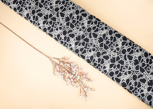 Black Cotton Fabric With All Over Thread And Cutwork With Scalloped Edges PG 21886 - Design For Destiny