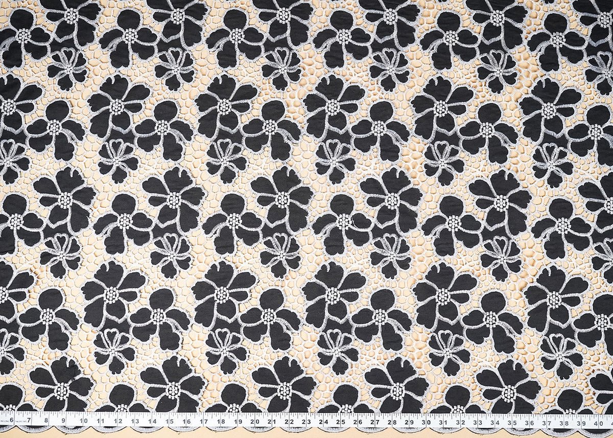 Black Cotton Fabric With All Over Thread And Cutwork With Scalloped Edges PG 21886 - Design For Destiny