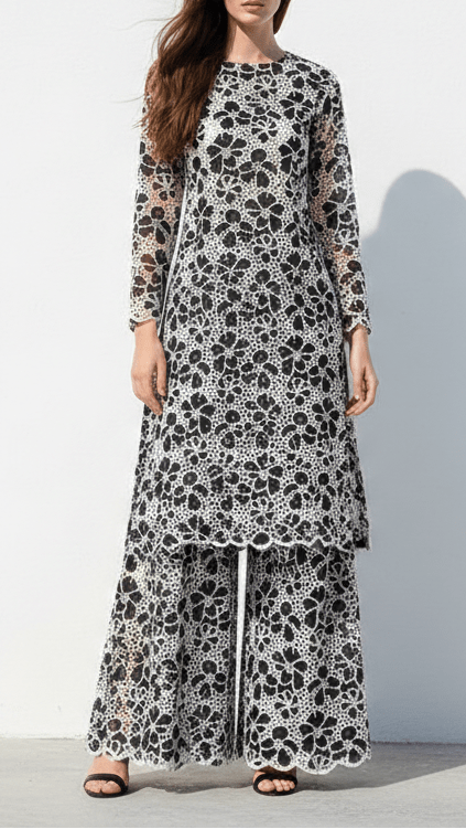 Black Cotton Fabric With All Over Thread And Cutwork With Scalloped Edges PG 21886 - Design For Destiny