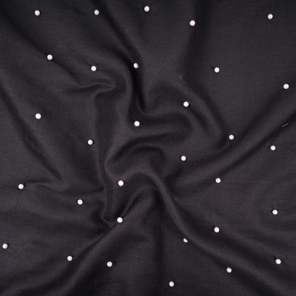 Black Beads Work Linen Fabric TU-175 - Design For Destiny