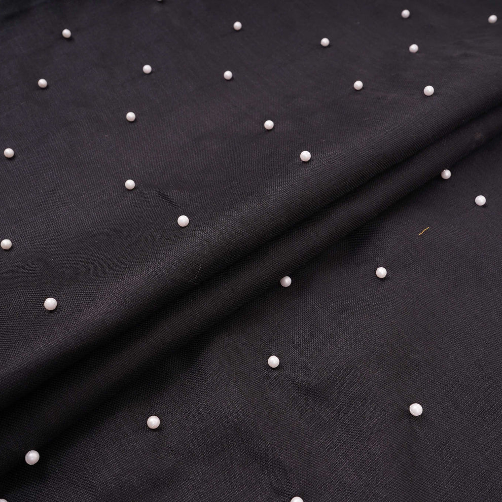 Black Beads Work Linen Fabric TU-175 - Design For Destiny