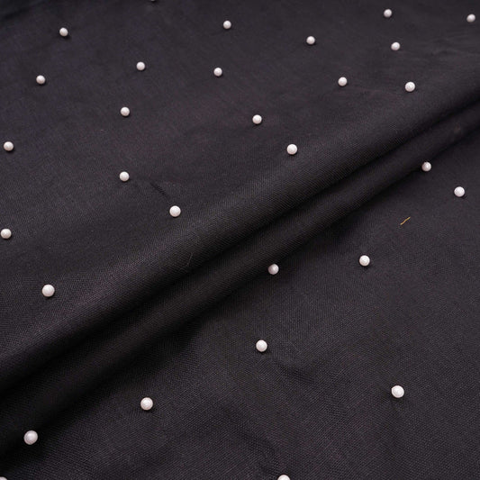 Black Beads Work Linen Fabric TU-175 - Design For Destiny