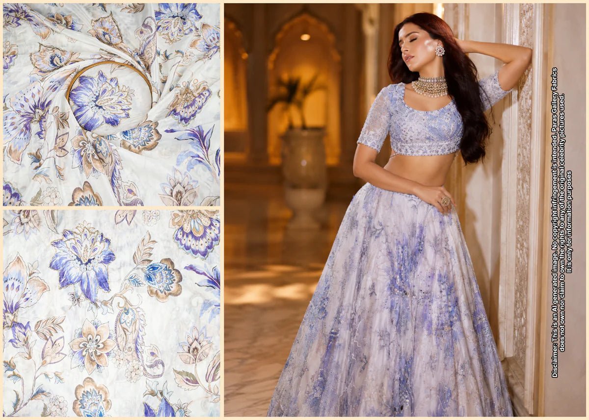 Tara Sutaria Inspired Edition Off White Embroidered Organza Unstitched Fabric PG-141 - Design For Destiny