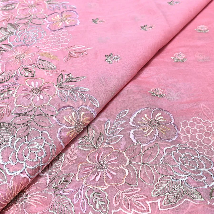 Mul Chanderi Floral Thread & Zari Embroidery – Designer Summer Fabric RS-164 - Design For Destiny