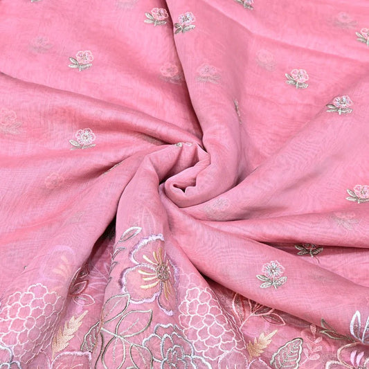 Mul Chanderi Floral Thread & Zari Embroidery – Designer Summer Fabric RS-164 - Design For Destiny